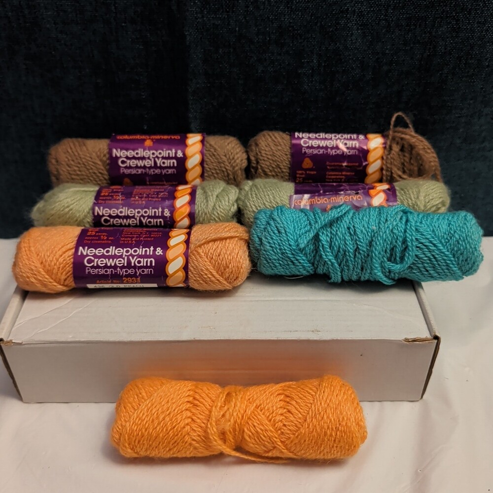 Vintage Columbia Minerva Persian Wool Yarn 7 Skeins 100% Virgin Wool Needlepoint
